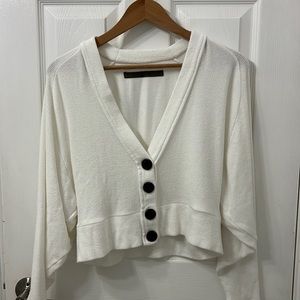 ENZA COSTA cropped ribbed-knit cardigan - white